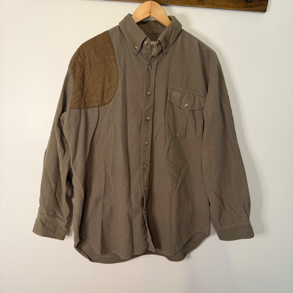 Boyt Harness Company Mens Olive Green Shooting Shirt Quilted Patch Elbows Large